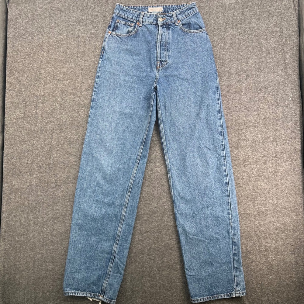 Topshop One Womens Blue High Waisted Wide Leg Baggy Jeans W28 L32 02Z02SMDT